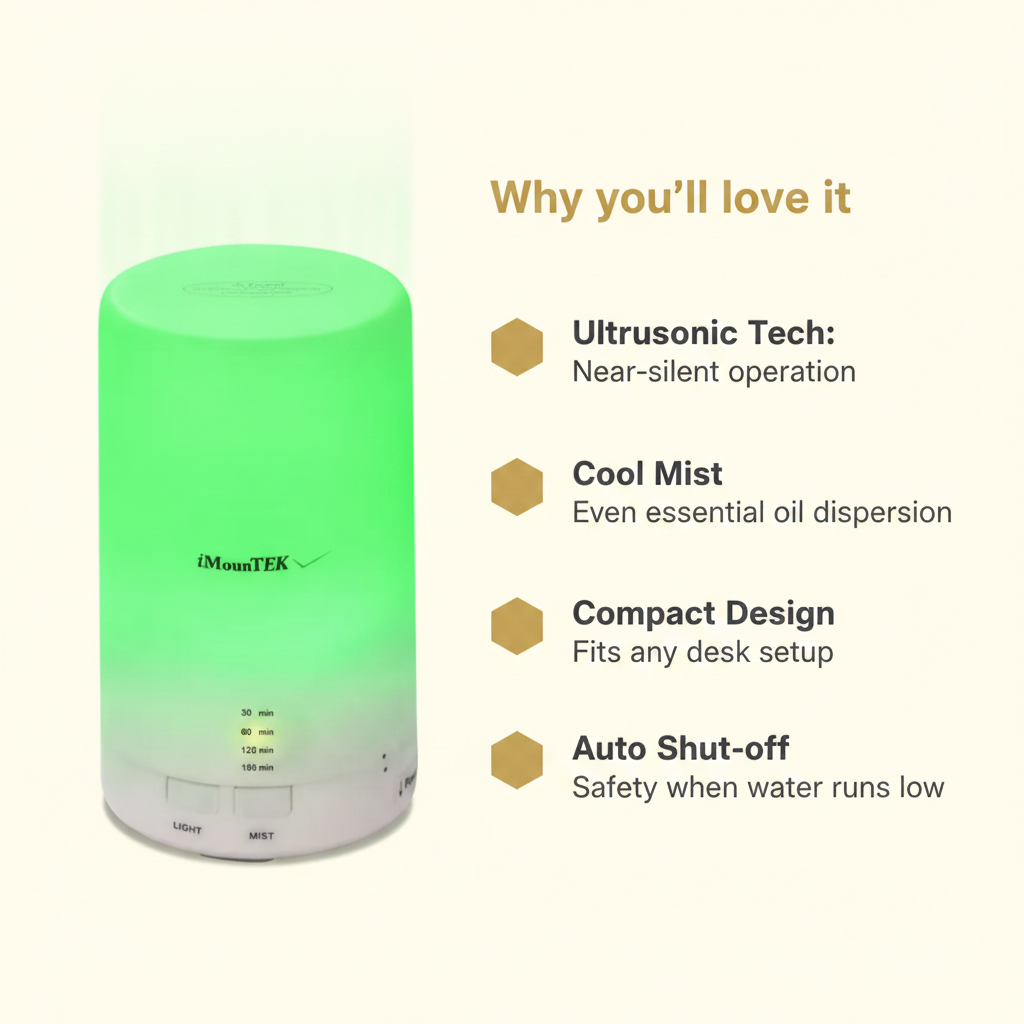 Aromatherapy mist diffuser -- Calm your workspace - BeeDazzler infographic