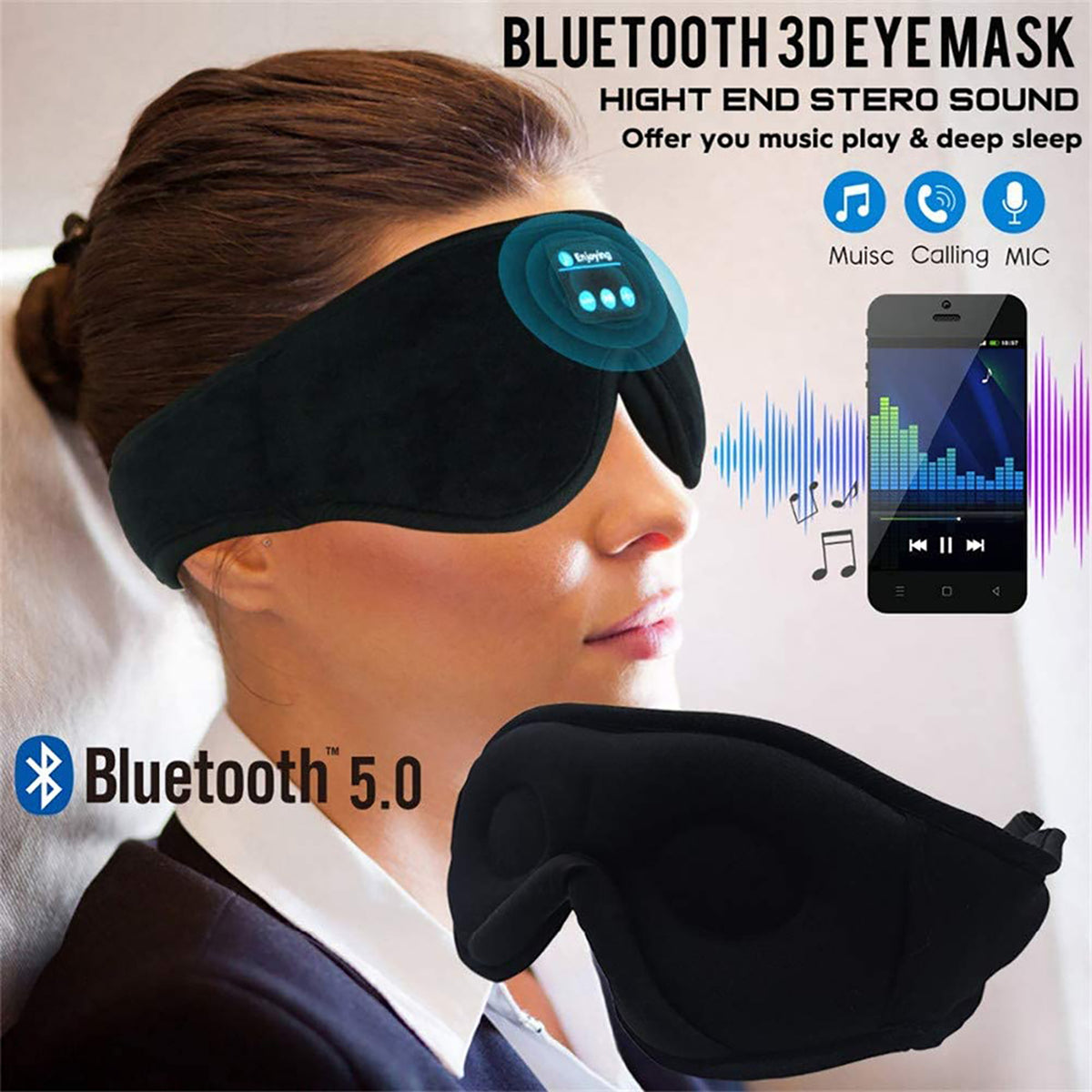 Bluetooth sleep mask -- Music, calls, total blackout