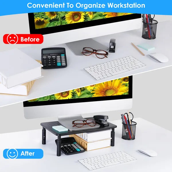 Adjustable monitor riser -- 3-height ergonomic stand