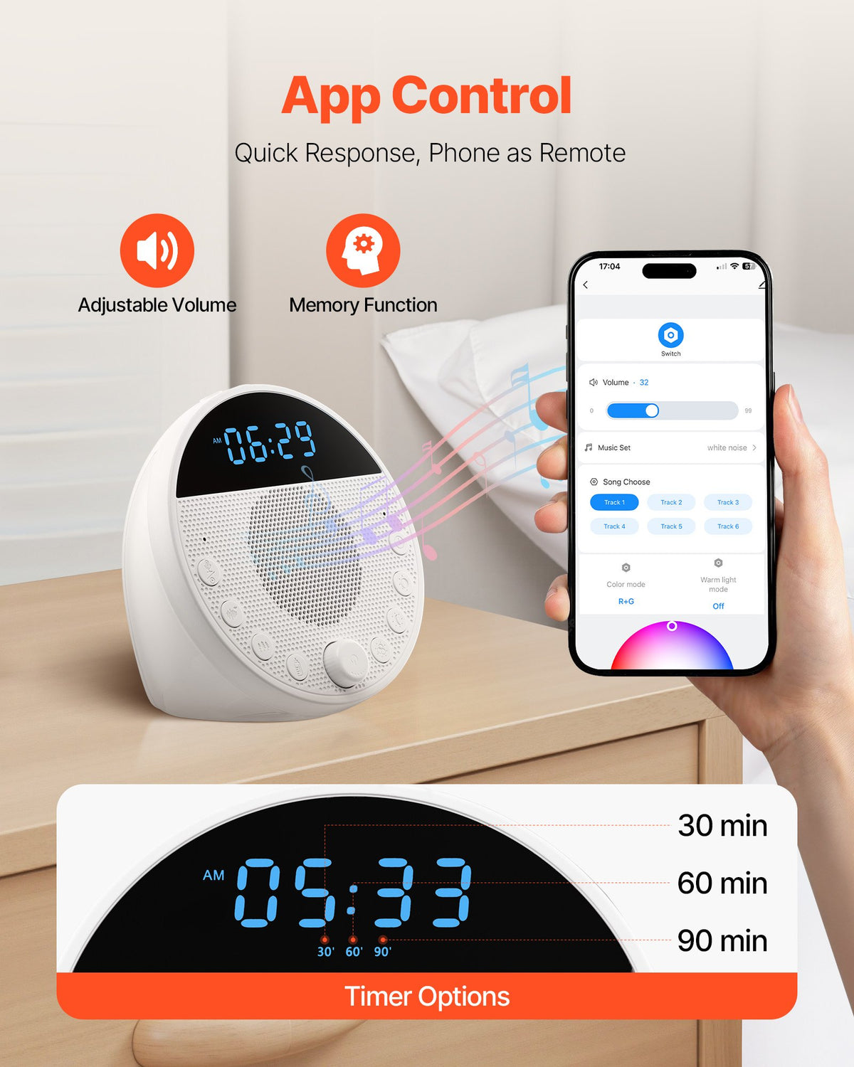 Sleep sound machine -- 18 sounds, 7-colour night light