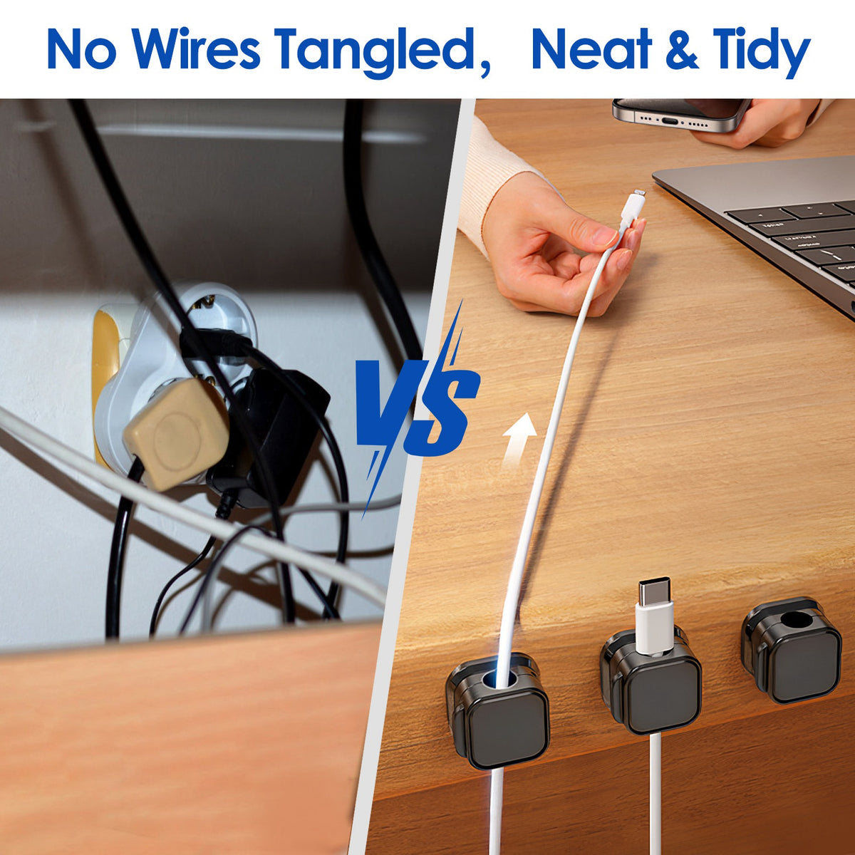 Magnetic cable clips -- 6-pack cord organizer