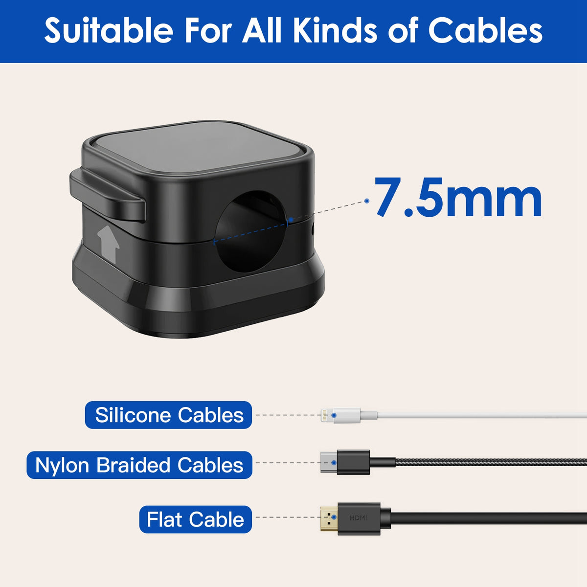 Magnetic cable clips -- 6-pack cord organizer