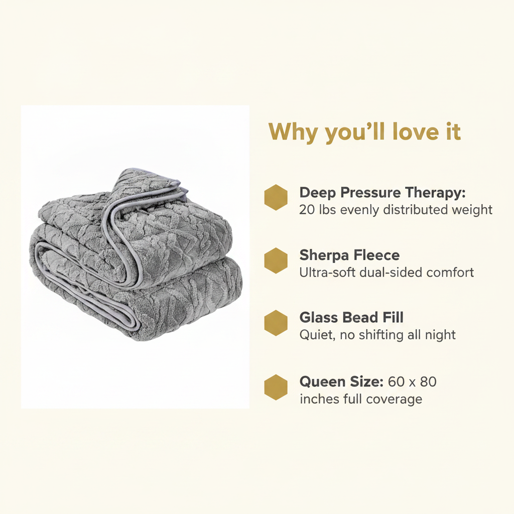 Weighted comfort blanket -- Deep sleep recovery, q - BeeDazzler infographic
