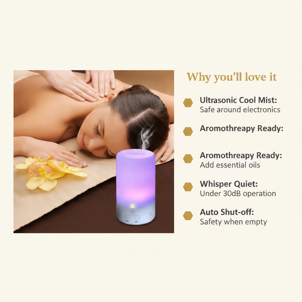 Cool mist humidifier -- Ultrasonic, aromatherapy r - BeeDazzler infographic