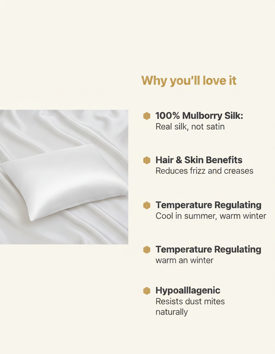 Mulberry silk pillowcase -- Pure silk, standard si - BeeDazzler infographic