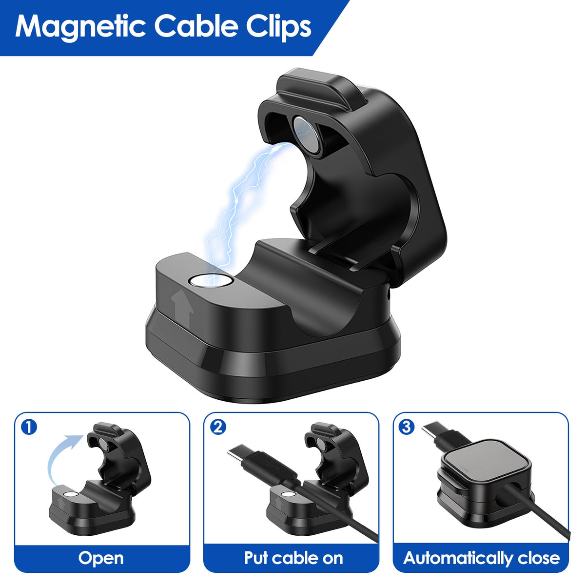 Magnetic cable clips -- 6-pack cord organizer